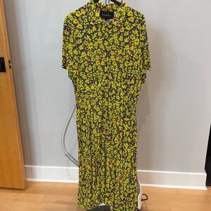 Floral Print Shirt Dress - Yellow and Purple